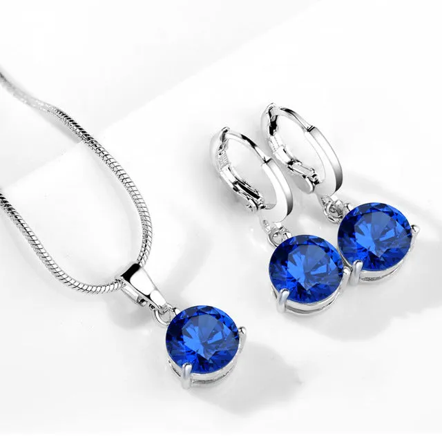 19 Colors Promotion New Silver Color Necklace Stud Earring Jewelry Set for Brides Bridal Bridesmaid Wedding Jewelry Sets JS0003